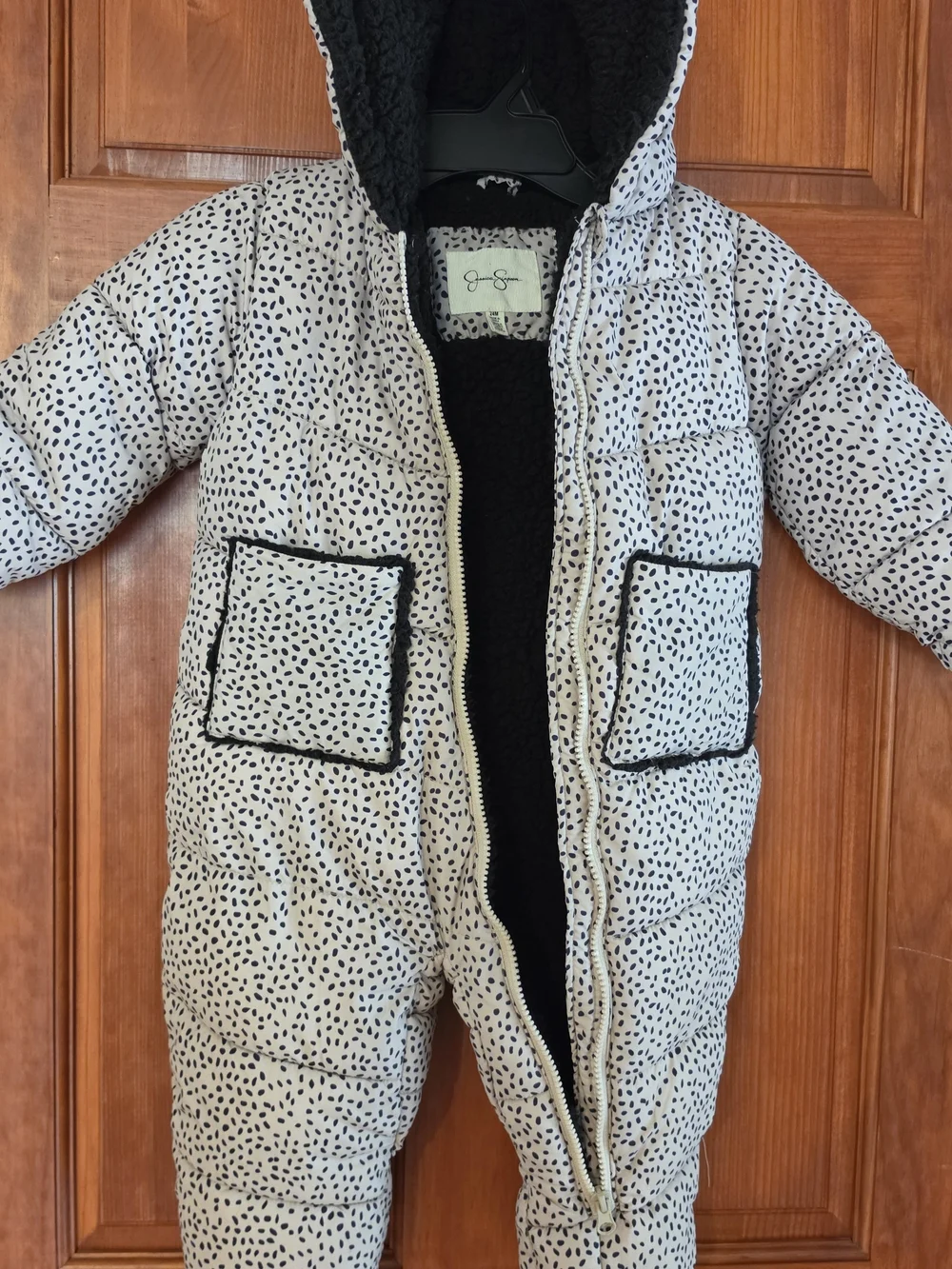 Jessica Simpson Unisex Hooded Insulated Puffer Snowsuit Beige/black  24M